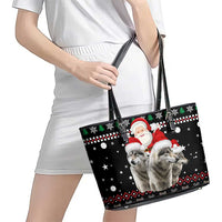 Latvia Christmas Leather Tote Bag with Santa Claus and Wolves in Holiday Pattern Design - Wonder Print Shop