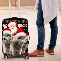 Latvia Christmas Luggage Cover with Santa Claus and Wolves in Holiday Pattern Design - Wonder Print Shop