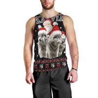 Latvia Christmas Men Tank Top with Santa Claus and Wolves in Holiday Pattern Design - Wonder Print Shop