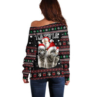 Latvia Christmas Off Shoulder Sweater with Santa Claus and Wolves in Holiday Pattern Design - Wonder Print Shop