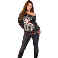 Latvia Christmas Off Shoulder Sweater with Santa Claus and Wolves in Holiday Pattern Design - Wonder Print Shop