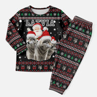Latvia Christmas Pajama Set with Santa Claus and Wolves in Holiday Pattern Design - Wonder Print Shop