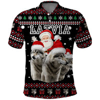 Latvia Christmas Polo Shirt with Santa Claus and Wolves in Holiday Pattern Design - Wonder Print Shop