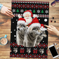 Latvia Christmas Puzzle with Santa Claus and Wolves in Holiday Pattern Design - Wonder Print Shop