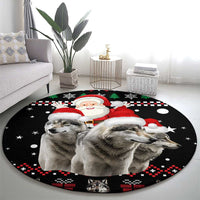 Latvia Christmas Round Carpet with Santa Claus and Wolves in Holiday Pattern Design - Wonder Print Shop