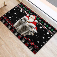 Latvia Christmas Rubber Doormat with Santa Claus and Wolves in Holiday Pattern Design - Wonder Print Shop
