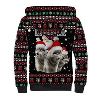 Latvia Christmas Sherpa Hoodie with Santa Claus and Wolves in Holiday Pattern Design - Wonder Print Shop