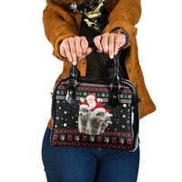 Latvia Christmas Shoulder Handbag with Santa Claus and Wolves in Holiday Pattern Design - Wonder Print Shop