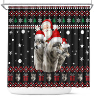 Latvia Christmas Shower Curtain with Santa Claus and Wolves in Holiday Pattern Design - Wonder Print Shop