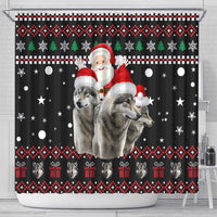 Latvia Christmas Shower Curtain with Santa Claus and Wolves in Holiday Pattern Design - Wonder Print Shop