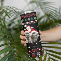Latvia Christmas Skinny Tumbler with Santa Claus and Wolves in Holiday Pattern Design - Wonder Print Shop
