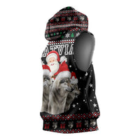 Latvia Christmas Sleeveless Hoodie with Santa Claus and Wolves in Holiday Pattern Design - Wonder Print Shop