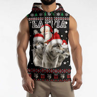 Latvia Christmas Sleeveless Hoodie with Santa Claus and Wolves in Holiday Pattern Design - Wonder Print Shop