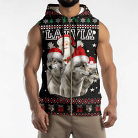 Latvia Christmas Sleeveless Zip Hoodie with Santa Claus and Wolves in Holiday Pattern Design - Wonder Print Shop