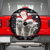 Latvia Christmas Spare Tire Cover with Santa Claus and Wolves in Holiday Pattern Design - Wonder Print Shop