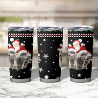 Latvia Christmas Tumbler Cup with Santa Claus and Wolves in Holiday Pattern Design - Wonder Print Shop