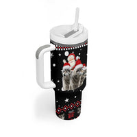 Latvia Christmas Tumbler With Handle with Santa Claus and Wolves in Holiday Pattern Design - Wonder Print Shop