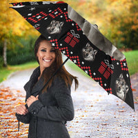 Latvia Christmas Umbrella with Santa Claus and Wolves in Holiday Pattern Design - Wonder Print Shop