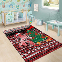 Latvia Christmas Area Rug with Red Lion, Holiday Tree, and Nordic Pattern Design - Wonder Print Shop