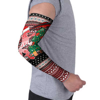Latvia Christmas Arm Sleeves with Red Lion, Holiday Tree, and Nordic Pattern Design - Wonder Print Shop