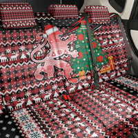 Latvia Christmas Back Car Seat Cover with Red Lion, Holiday Tree, and Nordic Pattern Design - Wonder Print Shop