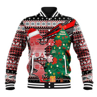 Latvia Christmas Baseball Jacket with Red Lion, Holiday Tree, and Nordic Pattern Design - Wonder Print Shop