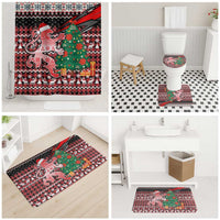Latvia Christmas Bathroom Set with Red Lion, Holiday Tree, and Nordic Pattern Design - Wonder Print Shop