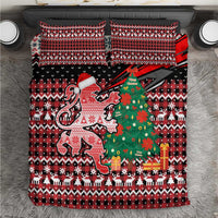 Latvia Christmas Bedding Set with Red Lion, Holiday Tree, and Nordic Pattern Design - Wonder Print Shop
