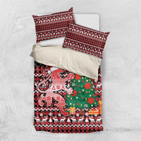Latvia Christmas Bedding Set with Red Lion, Holiday Tree, and Nordic Pattern Design - Wonder Print Shop