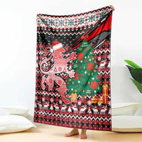 Latvia Christmas Blanket with Red Lion, Holiday Tree, and Nordic Pattern Design - Wonder Print Shop