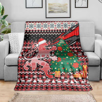 Latvia Christmas Blanket with Red Lion, Holiday Tree, and Nordic Pattern Design - Wonder Print Shop