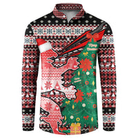 Latvia Christmas Button Sweatshirt with Red Lion, Holiday Tree, and Nordic Pattern Design - Wonder Print Shop