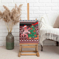 Latvia Christmas Canvas Wall Art with Red Lion, Holiday Tree, and Nordic Pattern Design - Wonder Print Shop