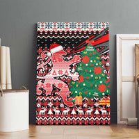 Latvia Christmas Canvas Wall Art with Red Lion, Holiday Tree, and Nordic Pattern Design - Wonder Print Shop