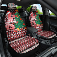 Latvia Christmas Car Seat Cover with Red Lion, Holiday Tree, and Nordic Pattern Design - Wonder Print Shop