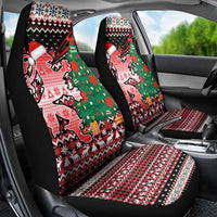 Latvia Christmas Car Seat Cover with Red Lion, Holiday Tree, and Nordic Pattern Design - Wonder Print Shop