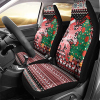 Latvia Christmas Car Seat Cover with Red Lion, Holiday Tree, and Nordic Pattern Design - Wonder Print Shop