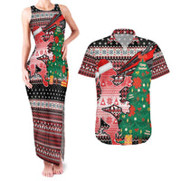 Latvia Christmas Couples Matching Tank Maxi Dress and Hawaiian Shirt with Red Lion, Holiday Tree, and Nordic Pattern Design - Wonder Print Shop