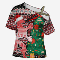 Latvia Christmas Cross Shoulder Shirt with Red Lion, Holiday Tree, and Nordic Pattern Design - Wonder Print Shop