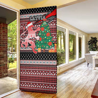 Latvia Christmas Door Cover with Red Lion, Holiday Tree, and Nordic Pattern Design - Wonder Print Shop