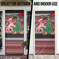 Latvia Christmas Door Cover with Red Lion, Holiday Tree, and Nordic Pattern Design - Wonder Print Shop