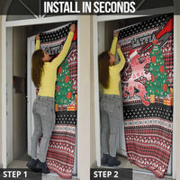 Latvia Christmas Door Cover with Red Lion, Holiday Tree, and Nordic Pattern Design - Wonder Print Shop