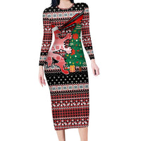 Latvia Christmas Family Matching Long Sleeve Bodycon Dress and Hawaiian Shirt with Red Lion, Holiday Tree, and Nordic Pattern Design - Wonder Print Shop