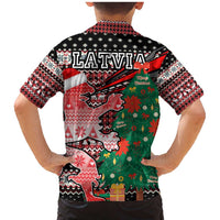 Latvia Christmas Family Matching Mermaid Dress and Hawaiian Shirt with Red Lion, Holiday Tree, and Nordic Pattern Design - Wonder Print Shop
