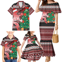 Latvia Christmas Family Matching Mermaid Dress and Hawaiian Shirt with Red Lion, Holiday Tree, and Nordic Pattern Design - Wonder Print Shop