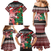 Latvia Christmas Family Matching Mermaid Dress and Hawaiian Shirt with Red Lion, Holiday Tree, and Nordic Pattern Design - Wonder Print Shop