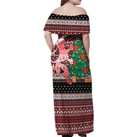 Latvia Christmas Family Matching Off Shoulder Maxi Dress and Hawaiian Shirt with Red Lion, Holiday Tree, and Nordic Pattern Design - Wonder Print Shop
