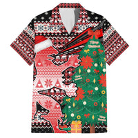 Latvia Christmas Family Matching Off Shoulder Short Dress and Hawaiian Shirt with Red Lion, Holiday Tree, and Nordic Pattern Design - Wonder Print Shop