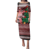 Latvia Christmas Family Matching Puletasi and Hawaiian Shirt with Red Lion, Holiday Tree, and Nordic Pattern Design - Wonder Print Shop