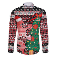 Latvia Christmas Family Matching Short Sleeve Bodycon Dress and Hawaiian Shirt with Red Lion, Holiday Tree, and Nordic Pattern Design - Wonder Print Shop